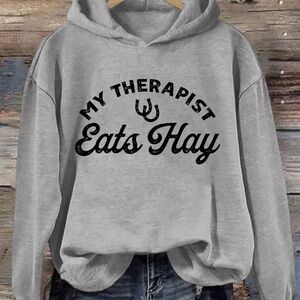 Gildan Gray Hoodie - My Therapist Eats Hay
